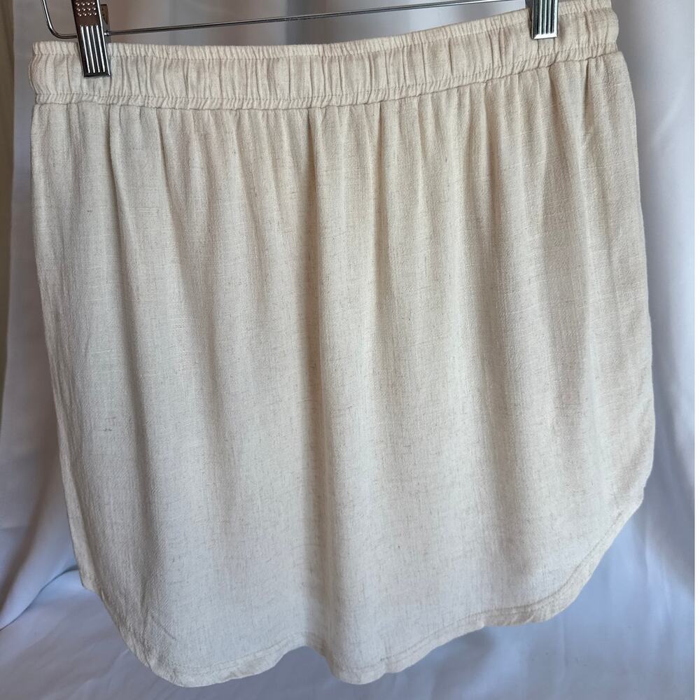 Umgee Linen Blend Skirt – Medium Oatmeal Elastic Waist Summer Coastal - Picture 4 of 9